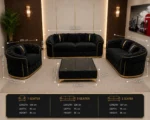 Luxury Black Velvet 3+2+1 Seater Chesterfield Sofa Set with Gold Trim - Image 6