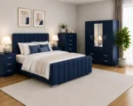 King Size Bed Storage Furniture Set - 4 Door Mirror Wardrobe - Five Drawer Chest - Matching Bedside Tables - Image 3