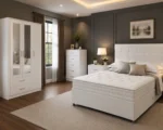Elegant King Bed with Three Door Wardrobe With Four Drawer - Chest of Five Drawers With Two Bed Side Table - Image 2