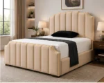 Beige Arizona Super King Size Upholstered Bed Frame 200 × 200 cm - Luxury Velvet Bed with Mattress - Image 3