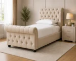 Luxury Beige Upholstered Single Sleigh Bed – Modern Bedroom Furniture-Luxury Bed 90 × 190 cm - Image 5