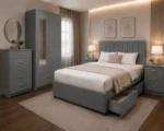 King Size Bed Bedroom Collection - Two Door Mirror Wardrobe With Bottom Drawer - Five Drawer Chest - Bedside Table Pair - Image 4