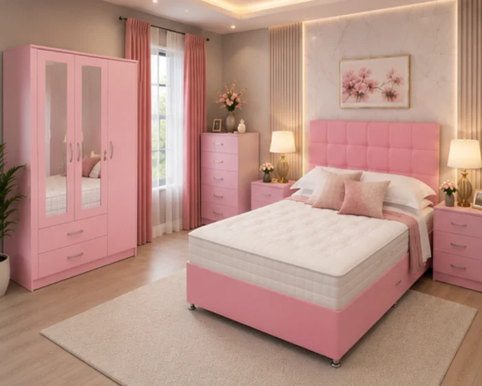 Luxury King Bedroom Set with Three Door Wardrobe With Four Drawer - Chest of Five Drawers With Two Bed Side Table