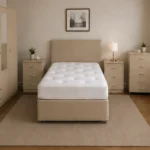 Modern Beige King Size Bedroom Furniture Set - 3 Door Wardrobe With Four Drawer - Chest of Five Drawers With Two Bed Side Table