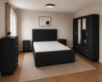 Modern King Bed Furniture Collection - Four Door Wardrobe With Two Mirrors And Four Bottom Drawers - Chest of Five Drawers With Two Bed Side Tables
