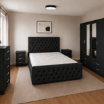 Modern King Bed Furniture Collection - Four Door Wardrobe With Two Mirrors And Four Bottom Drawers - Chest of Five Drawers With Two Bed Side Tables