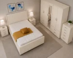 Luxury Cream Color  King Size Bedroom Set - Four Door Wardrobe With Four Drawer - Chest of Five Drawers With Two Bed Side Table - Image 3