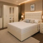 Premium King Size Bed Furniture Set – Mirrored Six Door Wardrobe – Chest of Five Drawers – Two Bedside Cabinets