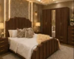 Elegant Bedroom Furniture King Set 4 Door Wardrobe With Four Drawer - Chest of Five Drawers With Two Bed Side Table - Image 4