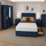 Complete King Size Bed Bedroom Set - 3 Door Wardrobe With Two Full Length Mirrors And Two Bottom Drawers - Five Drawer Chest - Two Bedside Tables