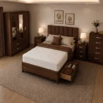 Elegant Bedroom Storage Collection - King Size Bed - Three Door Mirror Wardrobe - Five Drawer Chest - Matching Bedside Tables