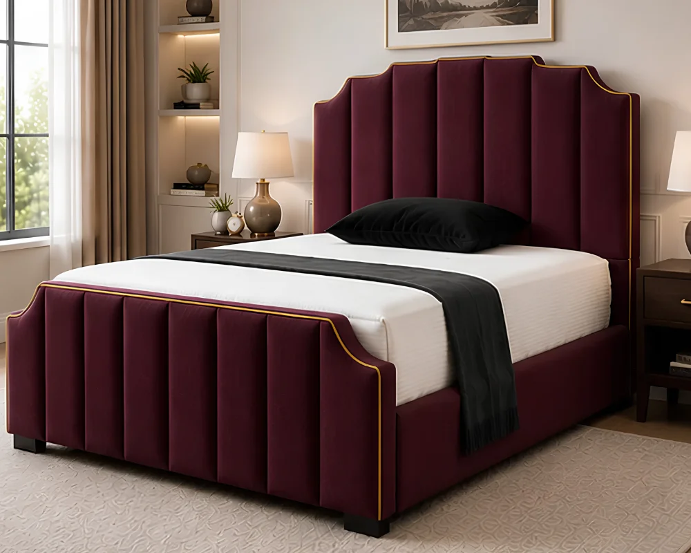 Modern Maroon Bed Frame Premium Maroon Arizona King Size Bed Frame – Modern Bedroom Furniture - Image 1