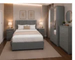 King Bed Bedroom Collection - Two Door Mirror Wardrobe With Bottom Drawer - Five Drawer Chest - Bedside Table Pair - Image 3