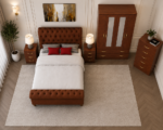 Contemporary King Bed Set - four Door Wardrobe With Four Drawer & 2 mirror - Chest of Five Drawers With Two Bed Side Table - Image 2