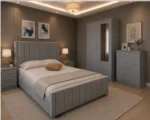 Luxury King Size Bed Furniture Set - two Door Wardrobe With two Drawer - Chest of Five Drawers With Two Bed Side Table