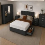 Luxury Bedroom Suite - King Size Bed - 3 Door Wardrobe With Two Full Length Mirrors And Two Bottom Drawers - Chest of Five Drawers - Two Bedside Tables