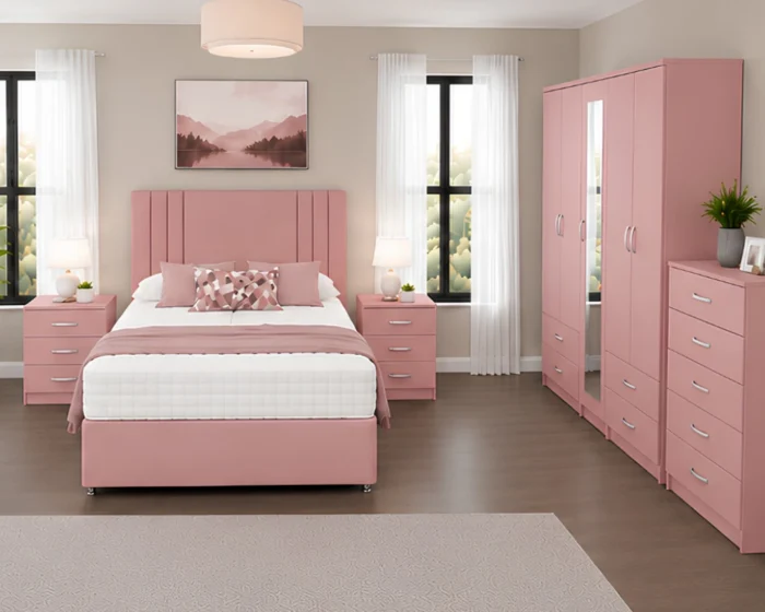 King Size Bed Furniture Set – 5 Door Wardrobe with Full Length Mirror & 4 Bottom Drawers