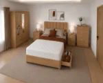King Size Bed Home Furniture Collection - 3 Door Wardrobe With Two Mirrors And Two Bottom Drawers - Chest of Five Drawers - Image 3