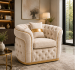 Luxury Cream Tufted Accent Chair - Beige Arm Chair - Madrid 1 Seater Sofa