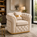 Luxury Cream Tufted Accent Chair - Beige Arm Chair - Madrid 1 Seater Sofa