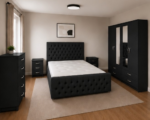 Modern King Bed Furniture Collection - Four Door Wardrobe With Two Mirrors And Four Bottom Drawers - Chest of Five Drawers With Two Bed Side Tables - Image 5