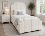 Arizona Luxury Off-White Upholstered Single Bed Frame (3ft) with Vertical Panel Headboard-Ariozna Bed with Mattress-Single Bed (90*190cm) - Image 4