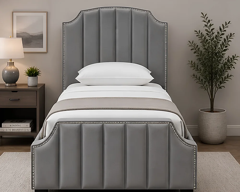 Soft Gray Comfort Arizona Heritage Grey Single Bed – Timeless Luxury Design – Single Bed with Mattress - Image 1