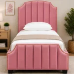 Arizona Blossom Pink Upholstered Single Bed with Vertical Panel Headboard (3ft)-Bed with Mattress