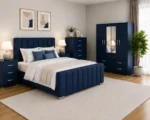 King Size Bed Storage Furniture Set - 4 Door Mirror Wardrobe - Five Drawer Chest - Matching Bedside Tables - Image 5