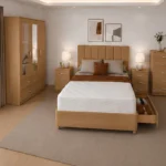 King Size Bed Home Furniture Collection - 3 Door Wardrobe With Two Mirrors And Two Bottom Drawers - Chest of Five Drawers
