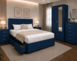 Modern King Size Bed Suite - Two Door Mirror Wardrobe With Bottom Drawer - Five Drawer Chest - Two Bedside Tables - Image 2