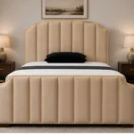 Beige Arizona Super King Size Upholstered Bed Frame 200 × 200 cm - Luxury Velvet Bed with Mattress