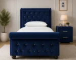 Premium Blue Single Sleigh Bed with Rolled Footboard-Single Bed with Mattress