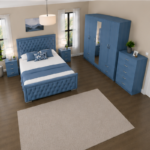 Elegant Bedroom Collection - King Size Bed - Five Door Mirror Wardrobe With Four Drawers - Chest of Five Drawers - Two Bedside Tables