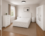 Complete King Bed Furniture Package - Four Door Wardrobe With Two Mirrors And Four Bottom Drawers - Chest of Five Drawers With Two Bed Side Tables - Image 5