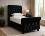 Modern Black Sleigh Bed 3ft – Elegant Upholstered Single Bed - Image 3