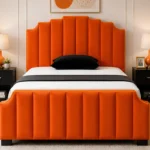 Modern Rust Orange Arizona Super King Platform Bed with Upholstered Headboard- Super King Bed