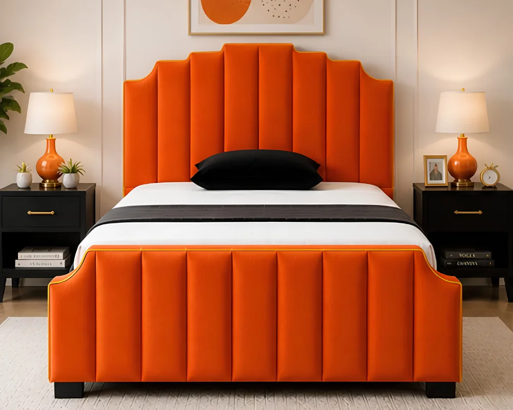 Sunset Orange Bed Designer Orange Arizona Double Bed 160x200 cm -Premium Frame-Double Bed(160*200cm) - Image 1