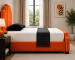 Luxury Sunset Orange Arizona King Size Velvet Bed with Tall Headboard-king Bed with Mattress - Image 5