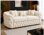 Luxury Off White Chesterfield 3 Seater Sofa with Gold Trim | Velvet Sofa UK