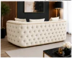 Luxury Off White Chesterfield 3 Seater Sofa with Gold Trim | Velvet Sofa UK - Image 4
