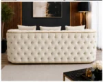 Luxury Off White Chesterfield 3 Seater Sofa with Gold Trim | Velvet Sofa UK - Image 5