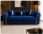 Luxury Royal Blue Chesterfield 3 Seater Sofa with Gold Trim | Velvet Sofa UK - Image 2