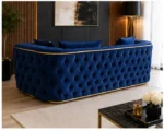 Luxury Royal Blue Chesterfield 3 Seater Sofa with Gold Trim | Velvet Sofa UK - Image 4