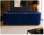 Luxury Royal Blue Chesterfield 3 Seater Sofa with Gold Trim | Velvet Sofa UK - Image 5