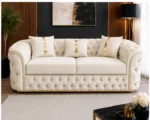 Luxury Off White Chesterfield 3 Seater Sofa with Gold Trim | Velvet Sofa UK - Image 2