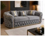 Luxury Grey Chesterfield 3 Seater Sofa with Gold Trim | Velvet Sofa UK