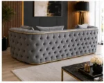 Luxury Grey Chesterfield 3 Seater Sofa with Gold Trim | Velvet Sofa UK - Image 4