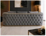Luxury Grey Chesterfield 3 Seater Sofa with Gold Trim | Velvet Sofa UK - Image 5