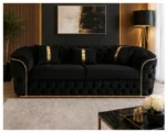 Luxury Black Chesterfield 3 Seater Sofa with Gold Trim | Velvet Sofa UK - Image 2
